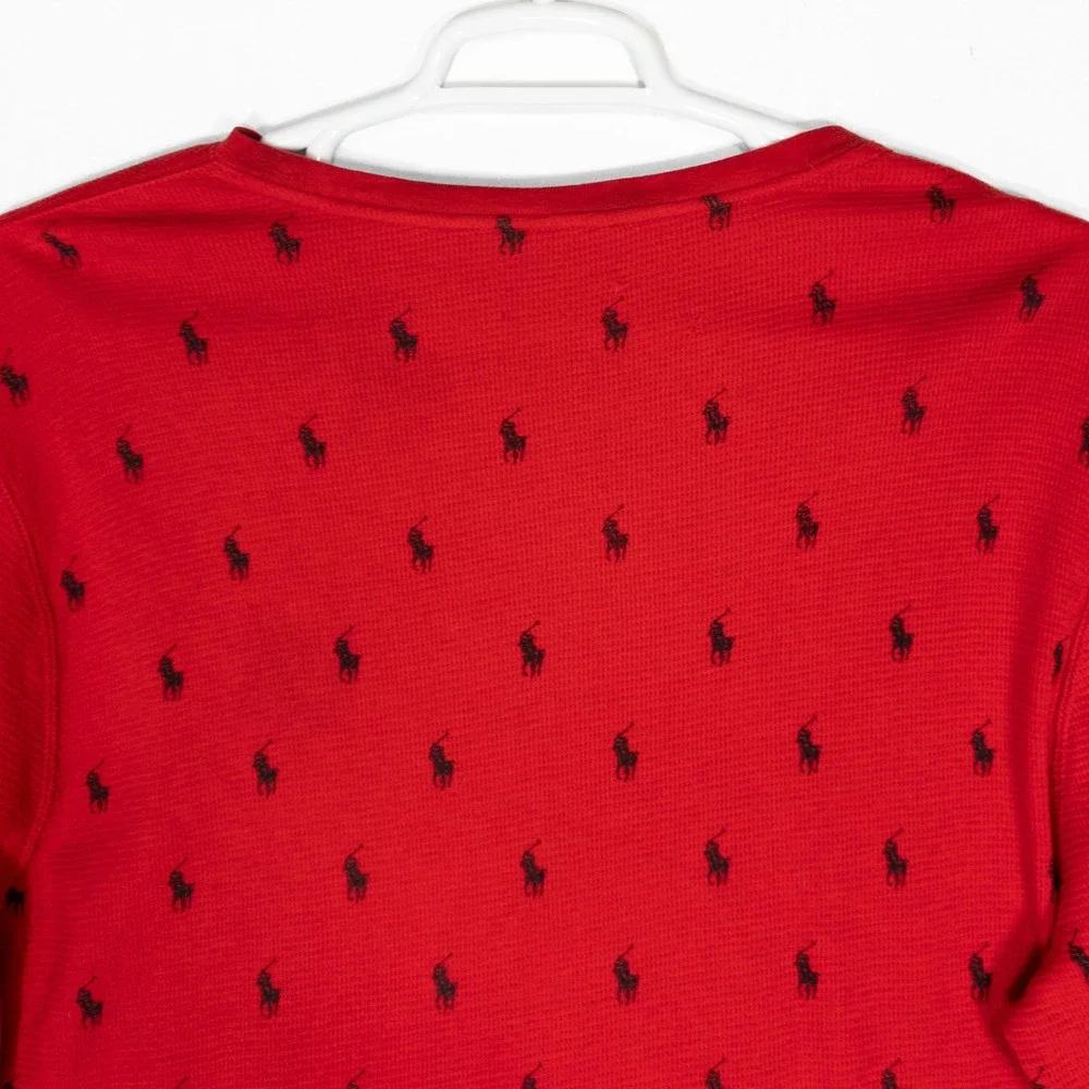 Polo Ralph Lauren Red All Over Pony Logo Waffle Knit Thermal Shirt Mens XL